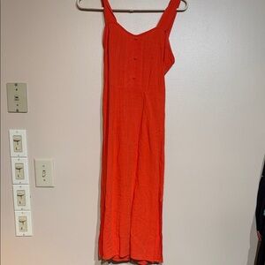 Vibrant Orange linen Sleeveless Dress